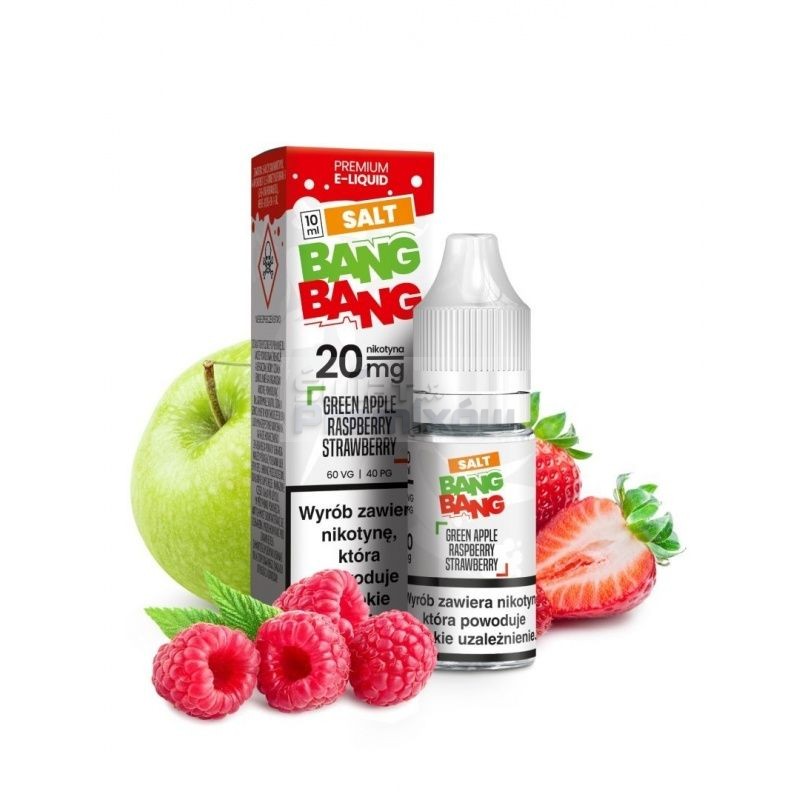 Liquid Bang Bang Salt 10ml o mocy 20 mg soli nikotynowej w smaku Green Apple Raspberry Strawberry - 19,99 zł - Polski (Polish) Liquid Bang Bang Salt 10ml o mocy 20 mg soli nikotynowej w smaku Green Apple Raspberry Strawberry - 19,99 zł - Polski (Polish)