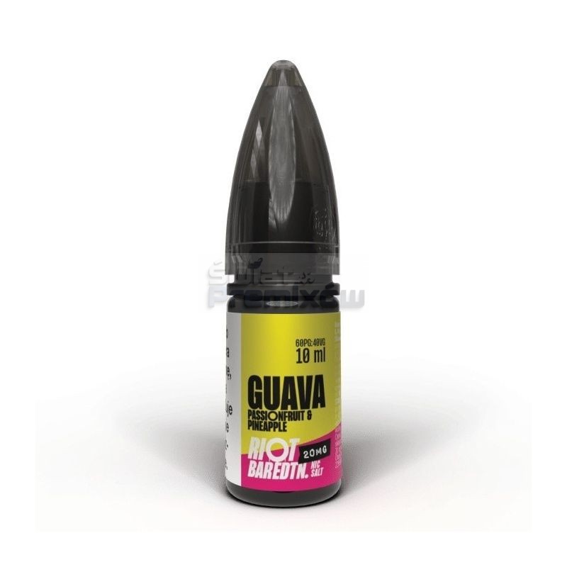 Liquid RIOT Salt 10 ml o mocy 20 mg soli nikotynowej w smaku Guava Passion Pineapple Liquid RIOT Salt 10 ml o mocy 20 mg soli nikotynowej w smaku Guava Passion Pineapple