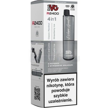 E-papieros IVG 2400 Starter Kit Silver + 4 wkłady - 59,99 zł - Polski (Polish)