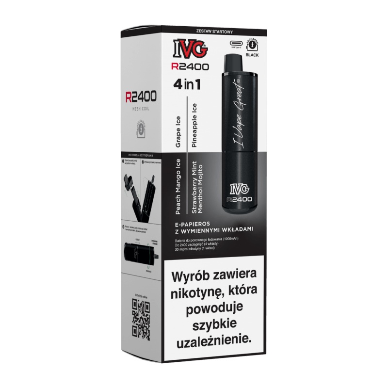 E-papieros IVG 2400 Starter Kit Black + 4 wkłady -  -  - 71,24 zł - 